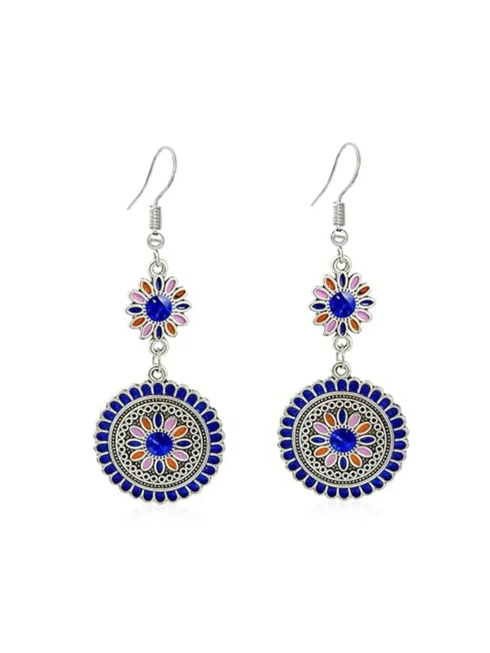 Round Flower Dangle Earrings Boho